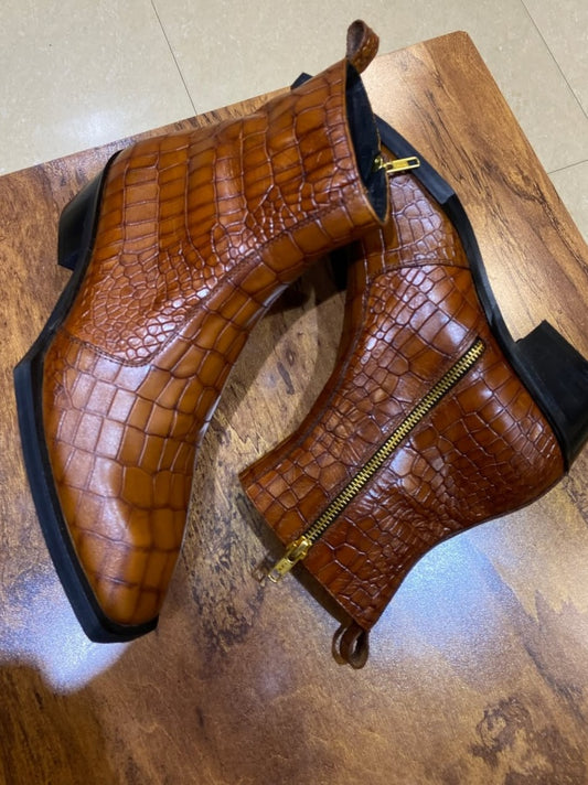 Men's Crocodile Print Chelsea Boots