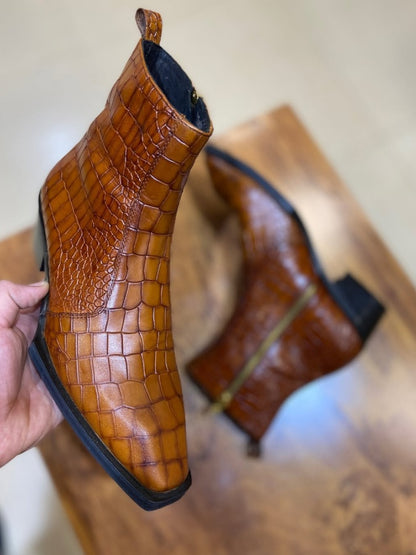 Men's Crocodile Print Chelsea Boots