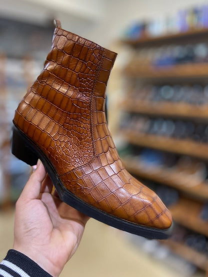 Men's Crocodile Print Chelsea Boots