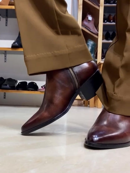 Men's Brown Pointed Leather Boots